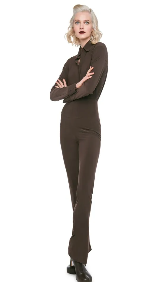 Norma Kamali Tops NK SHIRT W COLLAR STAND Chocolate 8211 Clothing