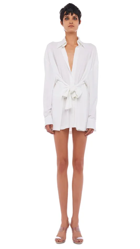 Norma Kamali Tops OVERSIZED TY FRONT NK SHIRT Snow White 8211 Clothing