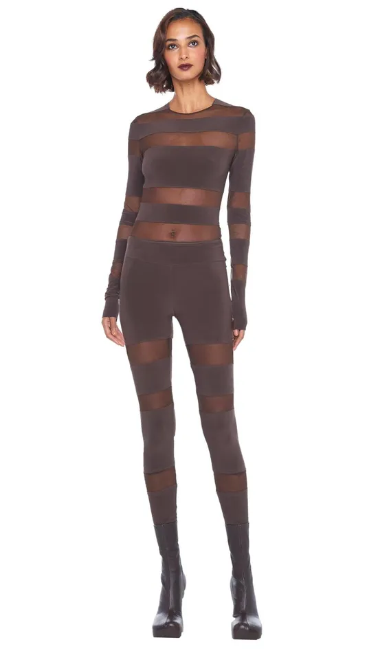 Norma Kamali Tops SPLICED TOP Chocolatechocolate Mesh 8211 Clothing