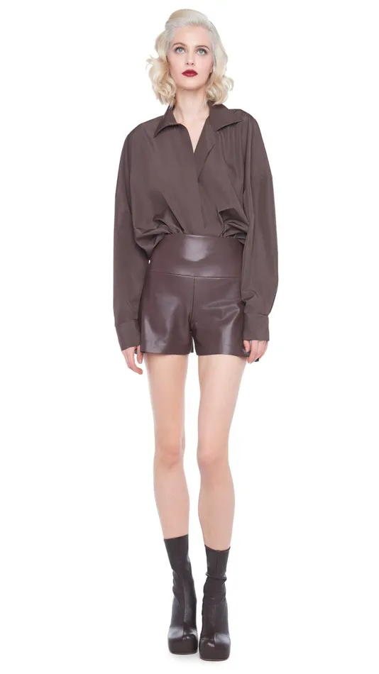 Norma Kamali Tops SUPER OS BF NK SHIRT BODYSUIT Chocolate 8211 Clothing