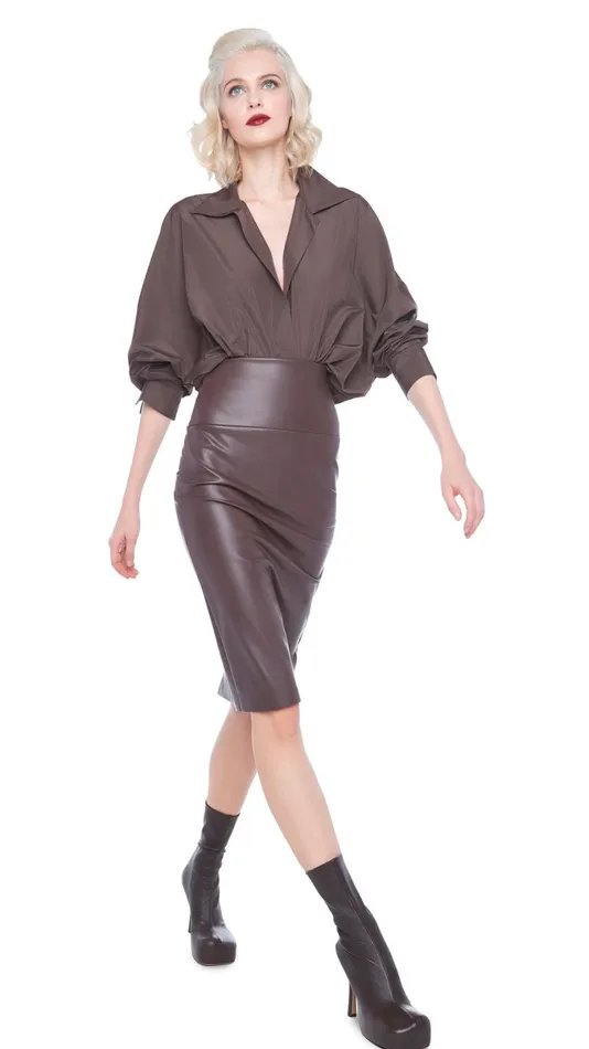 Norma Kamali Tops SUPER OS BF NK SHIRT BODYSUIT Chocolate 8211 Clothing