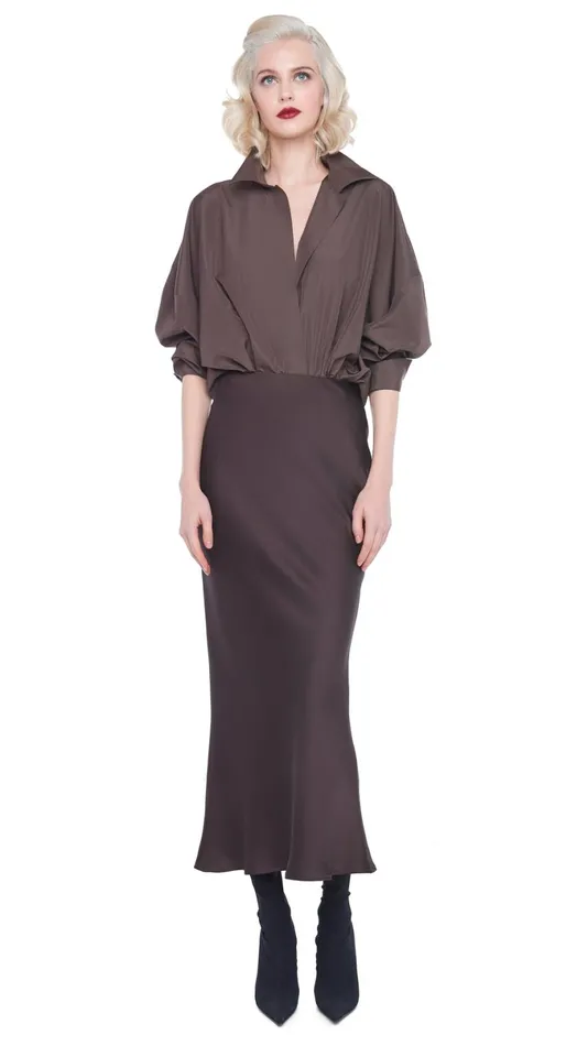 Norma Kamali Tops SUPER OS BF NK SHIRT BODYSUIT Chocolate 8211 Clothing