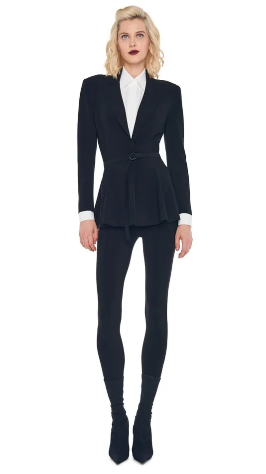 Norma Kamali Wardrobe LEGGING W FOOTIE WO WAISTBAND With SINGLE BREASTED PEPLUM JACKET 8211 Clothing Norma Kamali Wardrobe LEGGING W FOOTIE WO WAISTBAND With SINGLE BREASTED PEPLUM JACKET 8211 Clothing