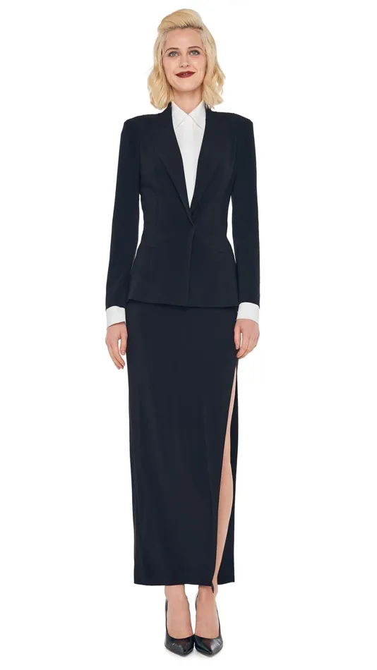 Norma Kamali Wardrobe SIDE SLIT LONG SKIRT With SINGLE BREASTED BOY FIT JACKET 8211 Clothing Norma Kamali Wardrobe SIDE SLIT LONG SKIRT With SINGLE BREASTED BOY FIT JACKET 8211 Clothing
