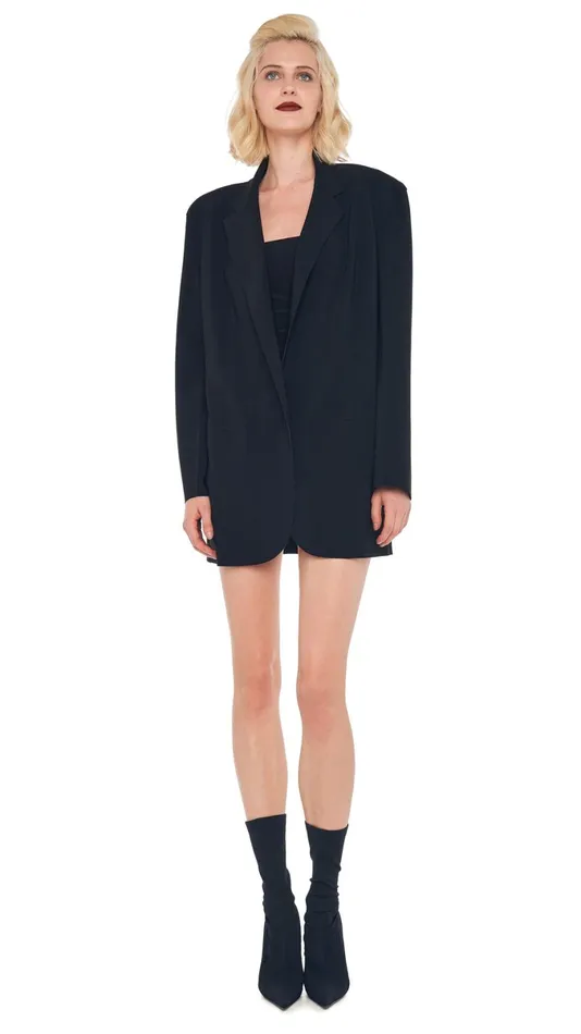 Norma Kamali Wardrobe STRAPLESS PICKLEBALL MINI DRESS With OVERSIZED SINGLE BREASTED JACKET 8211 Clothing Norma Kamali Wardrobe STRAPLESS PICKLEBALL MINI DRESS With OVERSIZED SINGLE BREASTED JACKET 8211 Clothing