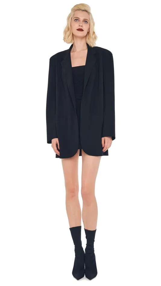 Norma Kamali Wardrobe STRAPLESS PICKLEBALL MINI DRESS With OVERSIZED SINGLE BREASTED JACKET 8211 Clothing Norma Kamali Wardrobe STRAPLESS PICKLEBALL MINI DRESS With OVERSIZED SINGLE BREASTED JACKET 8211 Clothing