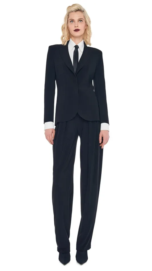 Norma Kamali Wardrobe TAPERED PLEATED TROUSER With CLASSIC SINGLE BREASTED JACKET 8211 Clothing Norma Kamali Wardrobe TAPERED PLEATED TROUSER With CLASSIC SINGLE BREASTED JACKET 8211 Clothing