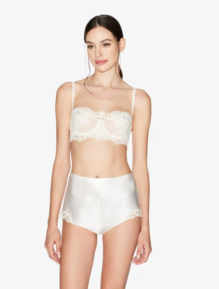Offwhite Silk Sleep Shorts With Macram Frastaglio Sleepwear La Perla Pajamas