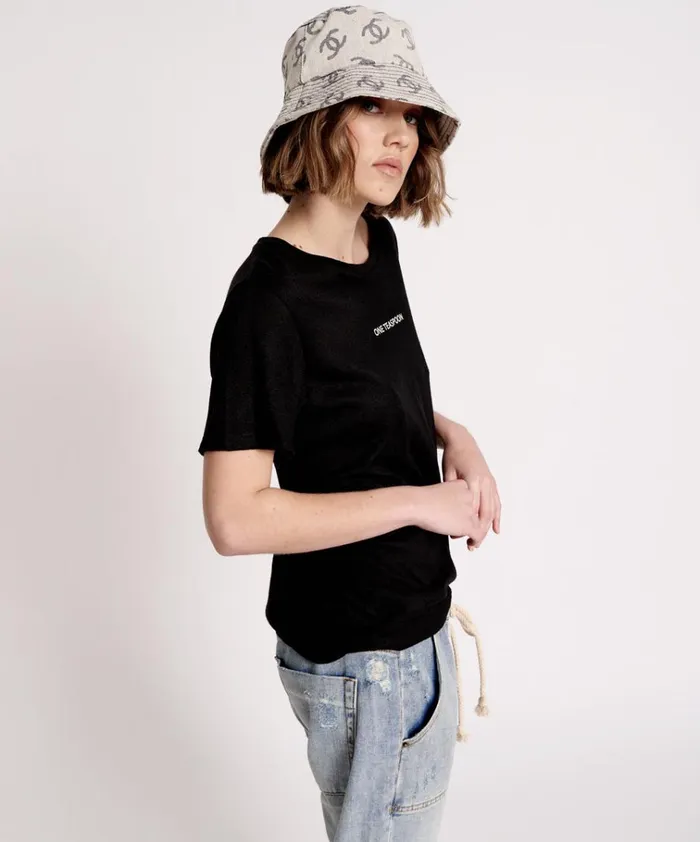 ONE TEASPOON LINEN WIDE NECK TEE BLACK Women One Teaspoon Graphic Tees ONE TEASPOON LINEN WIDE NECK TEE BLACK Women One Teaspoon Graphic Tees