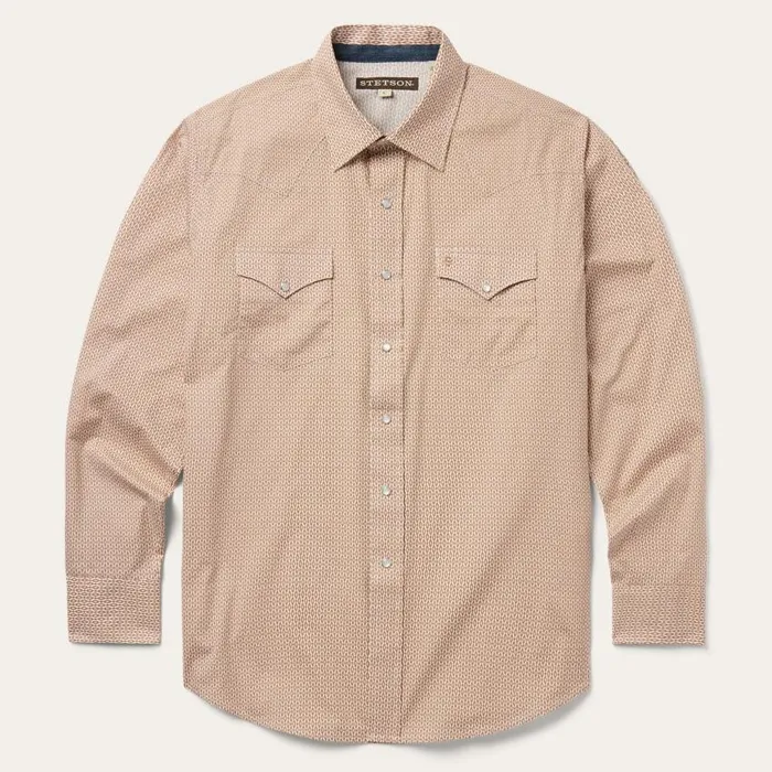Orange Diamond Print Western Shirt Orange Men Stetson Western Shirts