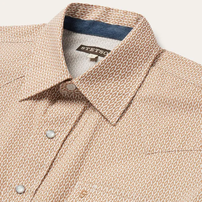 Orange Diamond Print Western Shirt Orange Men Stetson Western Shirts