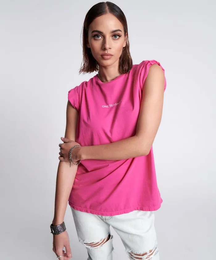 ORGANIC FLURO PINK ONETEASPOON LOGO UNISEX TEE Women One Teaspoon Tees and Tanks