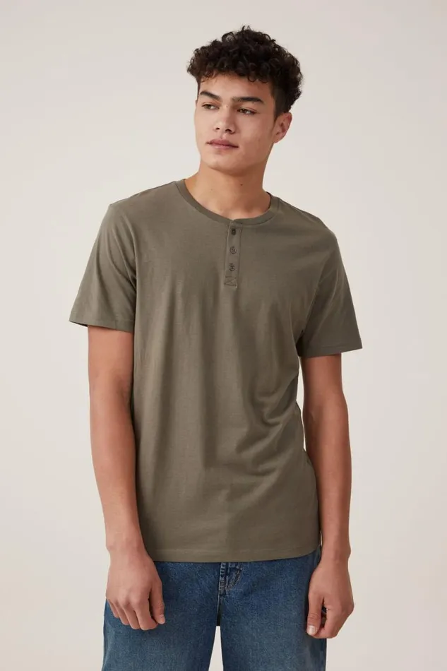Organic Henley TShirt Military Men Cotton On Tees and Tanks