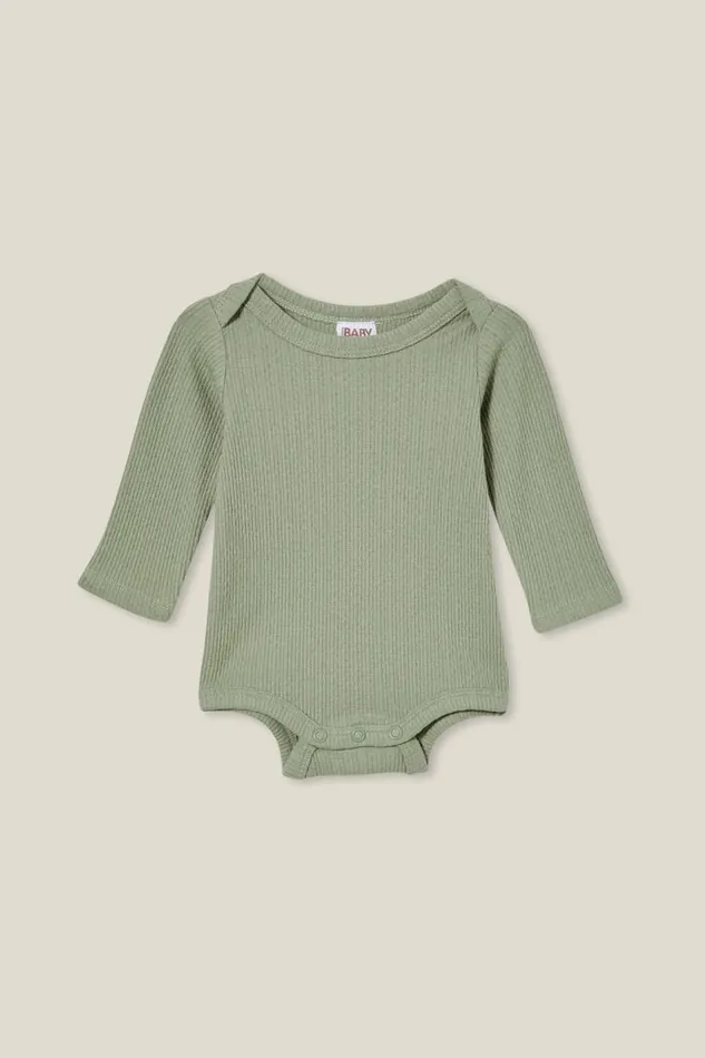 Organic Newborn Pointelle Long Sleeve Bubbysuit Deep Sage Baby Cotton On Rompers and Bubbysuits Organic Newborn Pointelle Long Sleeve Bubbysuit Deep Sage Baby Cotton On Rompers and Bubbysuits