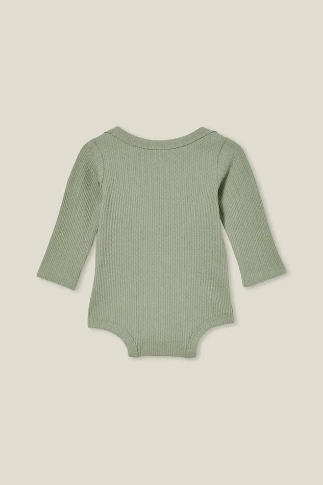 Organic Newborn Pointelle Long Sleeve Bubbysuit Deep Sage Baby Cotton On Rompers and Bubbysuits Organic Newborn Pointelle Long Sleeve Bubbysuit Deep Sage Baby Cotton On Rompers and Bubbysuits