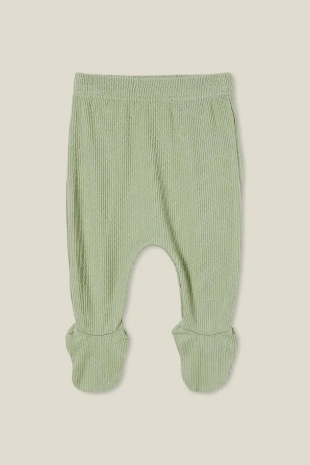 Organic Pointelle Footed Legging Deep Sage Baby Cotton On Bottoms