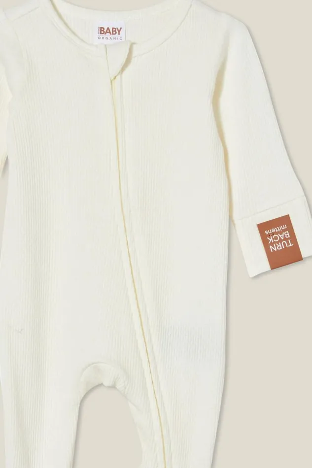 Organic Pointelle Zip All In One Romper Milk Baby Cotton On Rompers and Bubbysuits