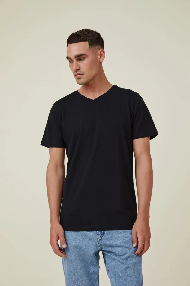 Organic VNeck TShirt Black Men Cotton On Tees and Tanks