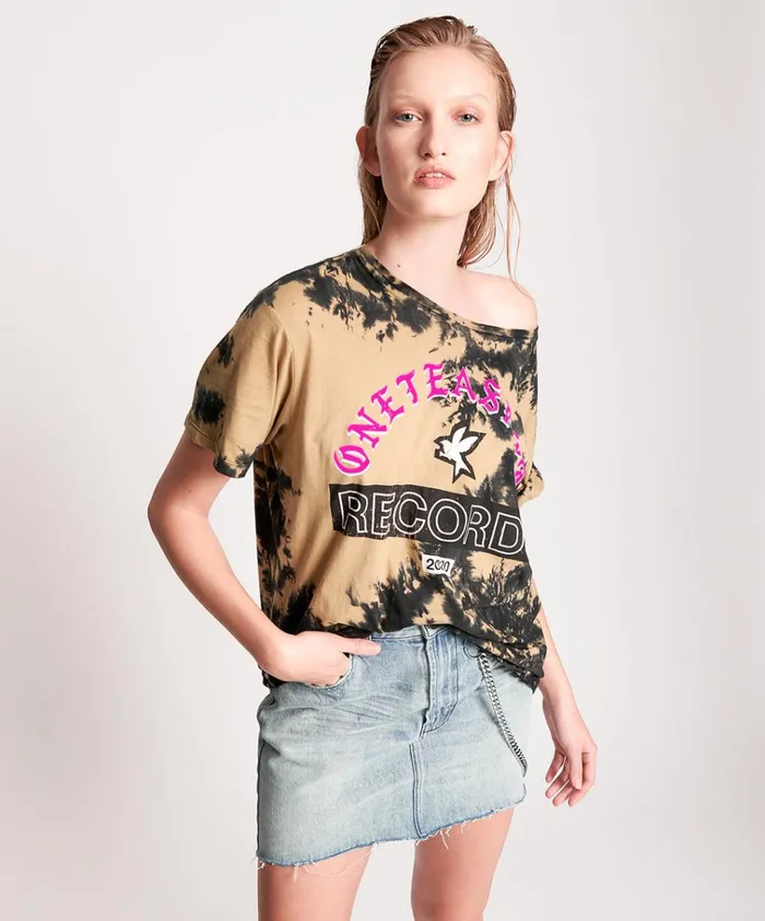 OT RECORDS TIE DYED BOYFRIEND TEE Women One Teaspoon Basic Tees