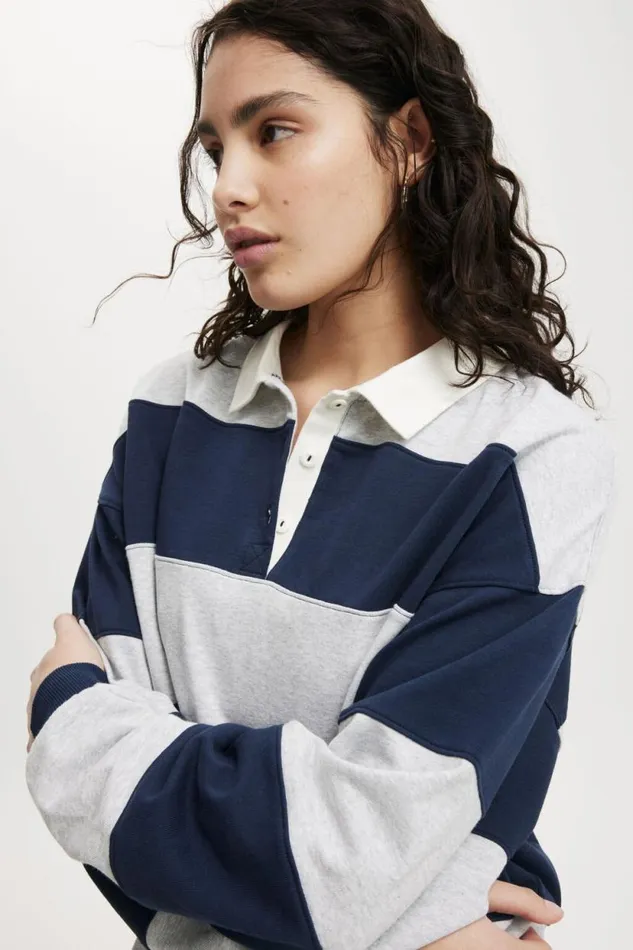 Oversized Long Sleeve Polo Grey Marle Winter Night Women Cotton On Sweats and Hoodies Oversized Long Sleeve Polo Grey Marle Winter Night Women Cotton On Sweats and Hoodies
