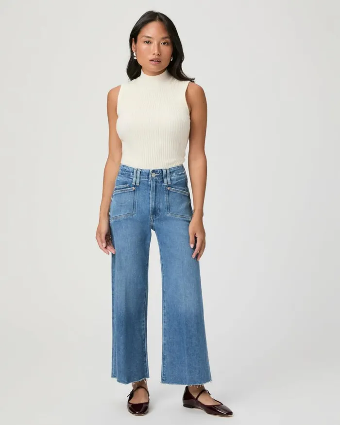 PAIGE Denim Women Anessa Petite 25 Inch Wide Leg Jean 8211 Sunnie Distressed