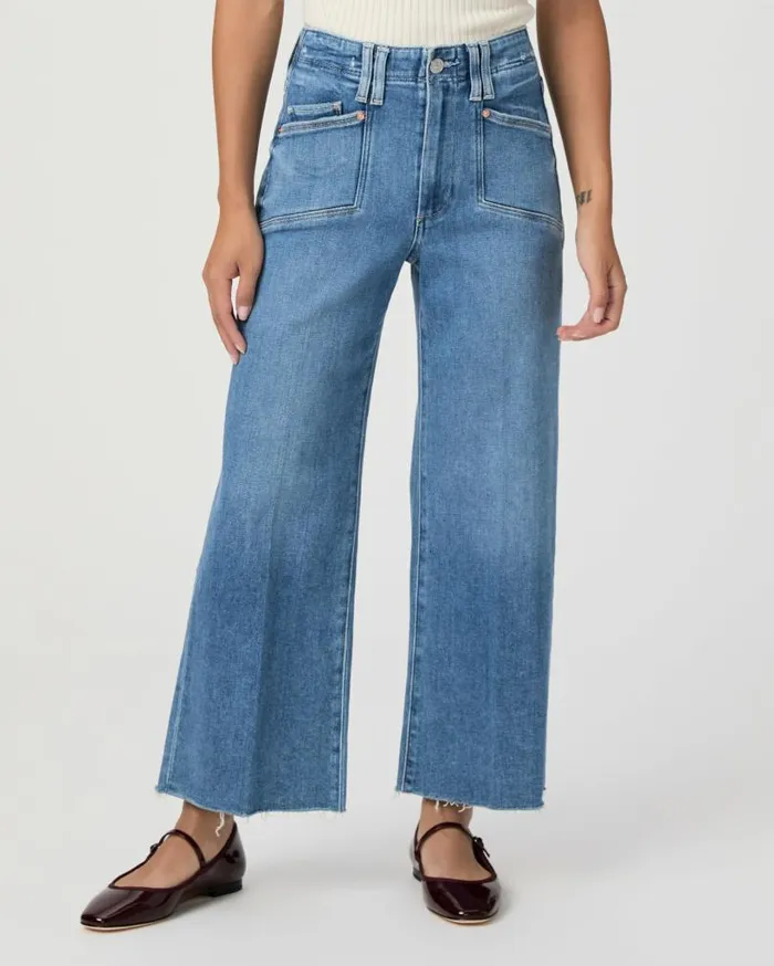 PAIGE Denim Women Anessa Petite 25 Inch Wide Leg Jean 8211 Sunnie Distressed