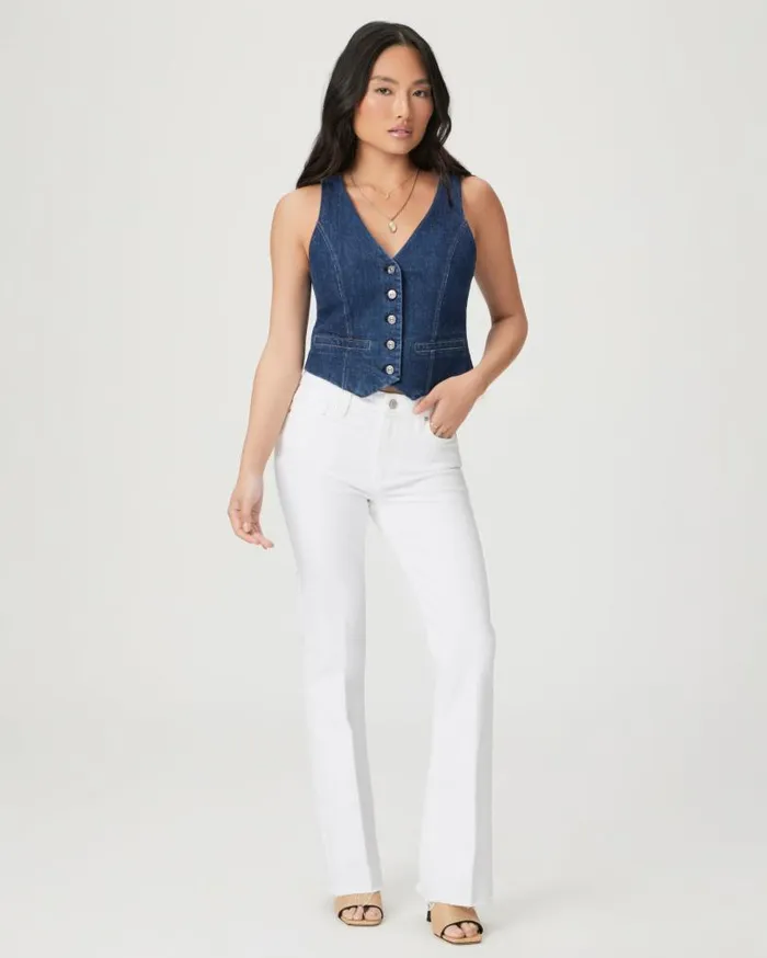 PAIGE Denim Women High Rise Laurel Canyon Petite Bootcut Jean 8211 Crisp White
