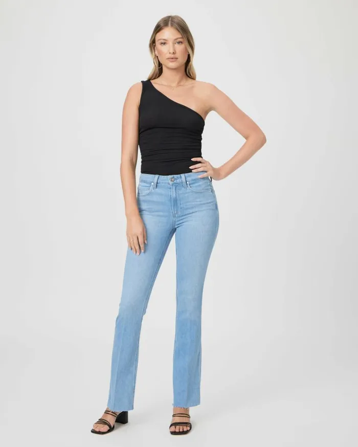 PAIGE Denim Women High Rise Manhattan 32 Inch Bootcut Jean 8211 Cote D Azur