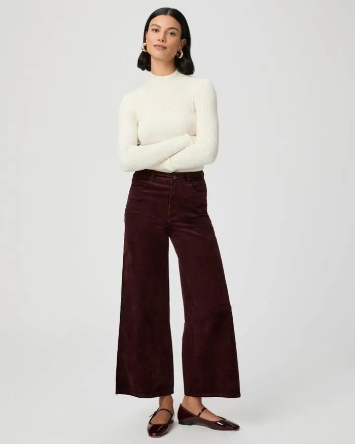 PAIGE Pants Women Harper Ankle Wide Leg Pant 8211 Dark Oxblood Corduroy