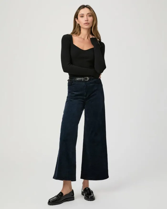PAIGE Pants Women Harper Ankle Wide Leg Pant 8211 Deep Navy Corduroy