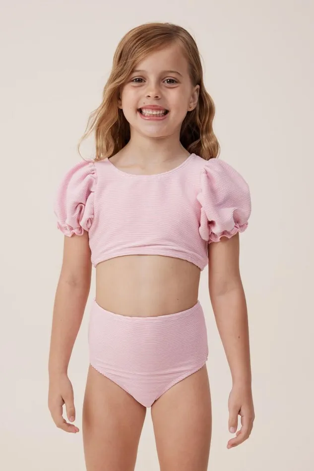 Paige Puff Sleeve Bikini Cali Pinksparkle Girls Cotton On Swimwear