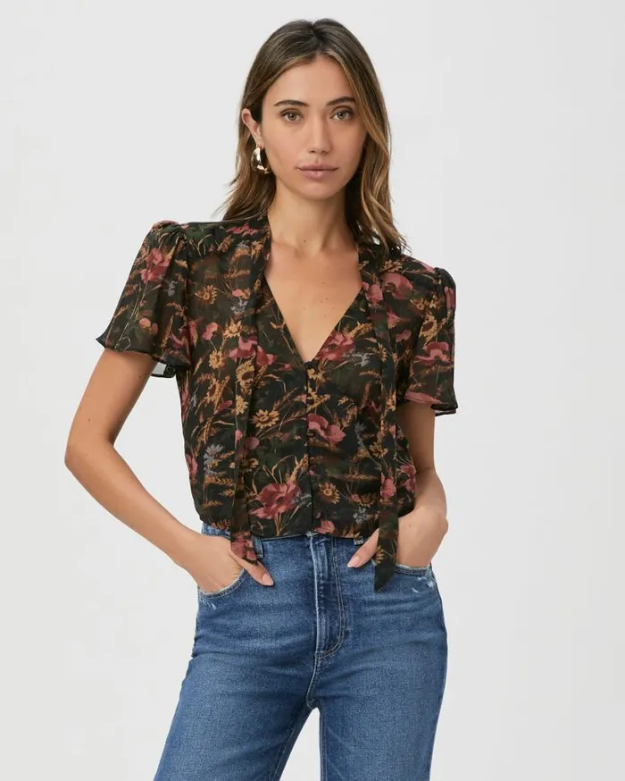 PAIGE Tops and Blouses Women Ayla Blouse 8211 Black Multi Silk