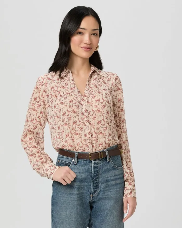 PAIGE Tops and Blouses Women Gardener Blouse 8211 CreamFlagstone Silk