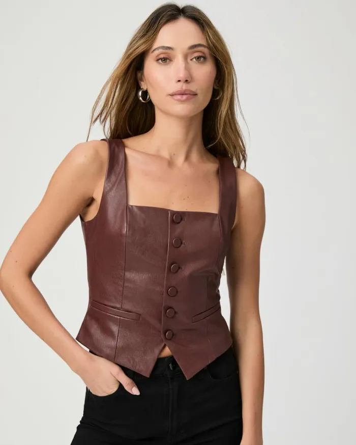 PAIGE Tops and Blouses Women Irene Top 8211 Rum Raisin Faux Leather