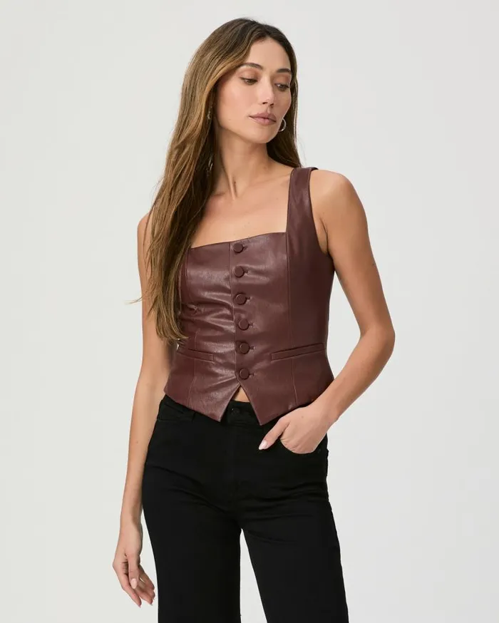 PAIGE Tops and Blouses Women Irene Top 8211 Rum Raisin Faux Leather PAIGE Tops and Blouses Women Irene Top 8211 Rum Raisin Faux Leather