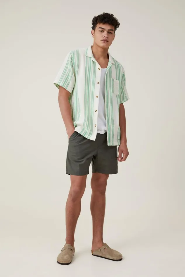 Palma Short Sleeve Shirt Bright Green Stripe Men Cotton On Shirts and Polos Palma Short Sleeve Shirt Bright Green Stripe Men Cotton On Shirts and Polos