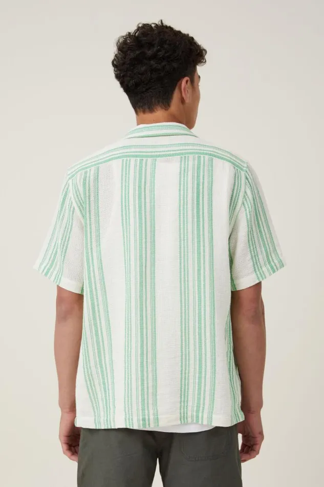 Palma Short Sleeve Shirt Bright Green Stripe Men Cotton On Shirts and Polos Palma Short Sleeve Shirt Bright Green Stripe Men Cotton On Shirts and Polos