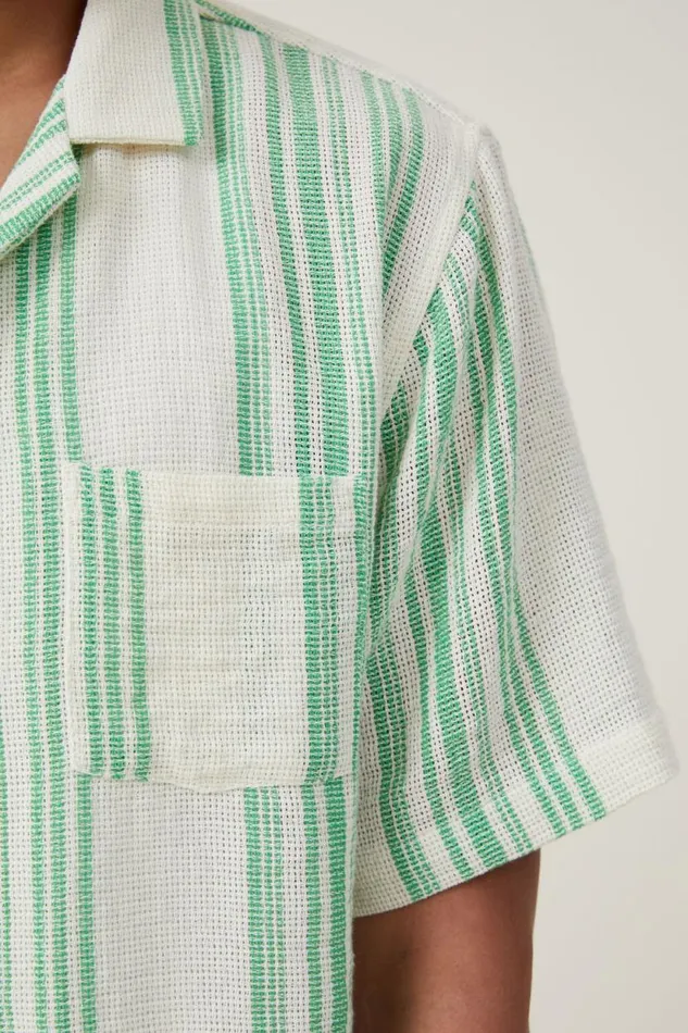 Palma Short Sleeve Shirt Bright Green Stripe Men Cotton On Shirts and Polos Palma Short Sleeve Shirt Bright Green Stripe Men Cotton On Shirts and Polos