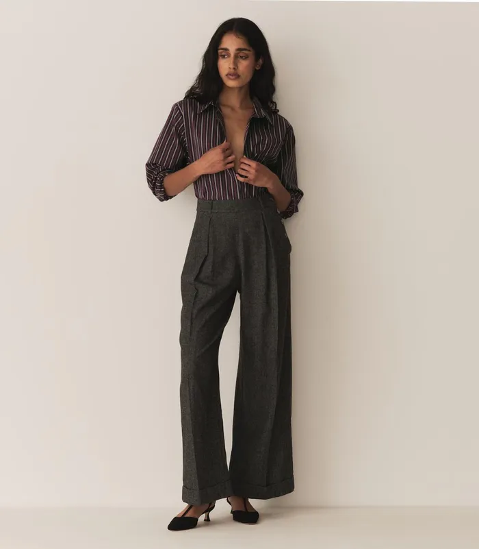 Pants and Shorts Women DEN Lawrence Pant Black Herringbone