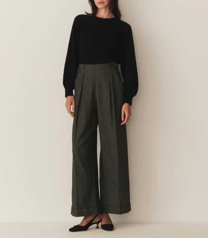 Pants and Shorts Women DEN Lawrence Pant Black Herringbone