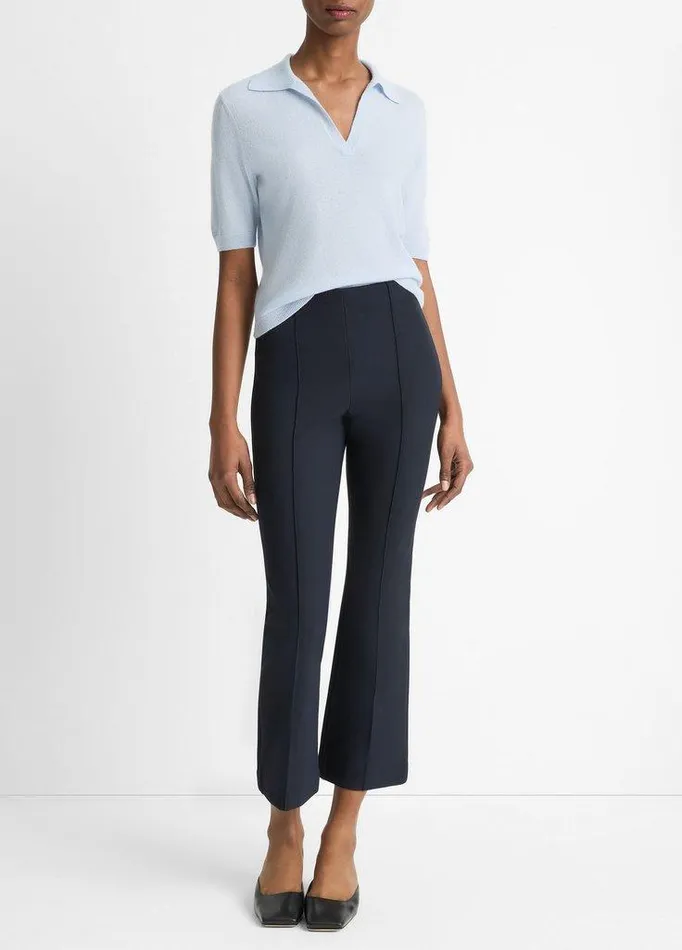Pants and Shorts Women Vince MidRise Pintuck Crop Flare Pant Coastal Blue