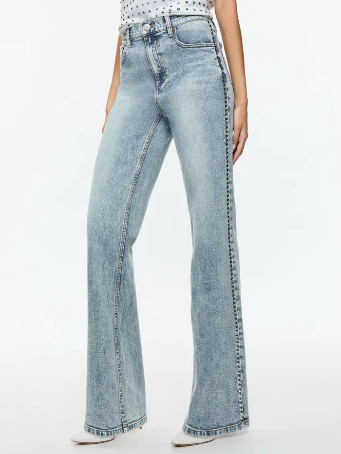 Pants Women Alice Olivia BODIE HIGH RISE BOOTCUT STUDDED JEAN Lexi Light Blue Pants Women Alice Olivia BODIE HIGH RISE BOOTCUT STUDDED JEAN Lexi Light Blue
