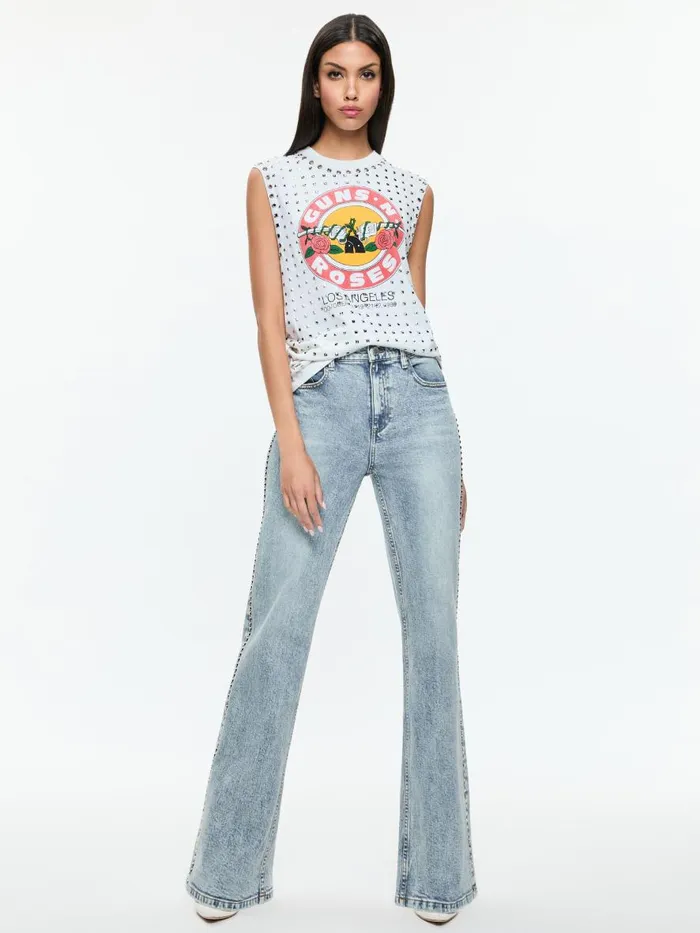 Pants Women Alice Olivia BODIE HIGH RISE BOOTCUT STUDDED JEAN Lexi Light Blue