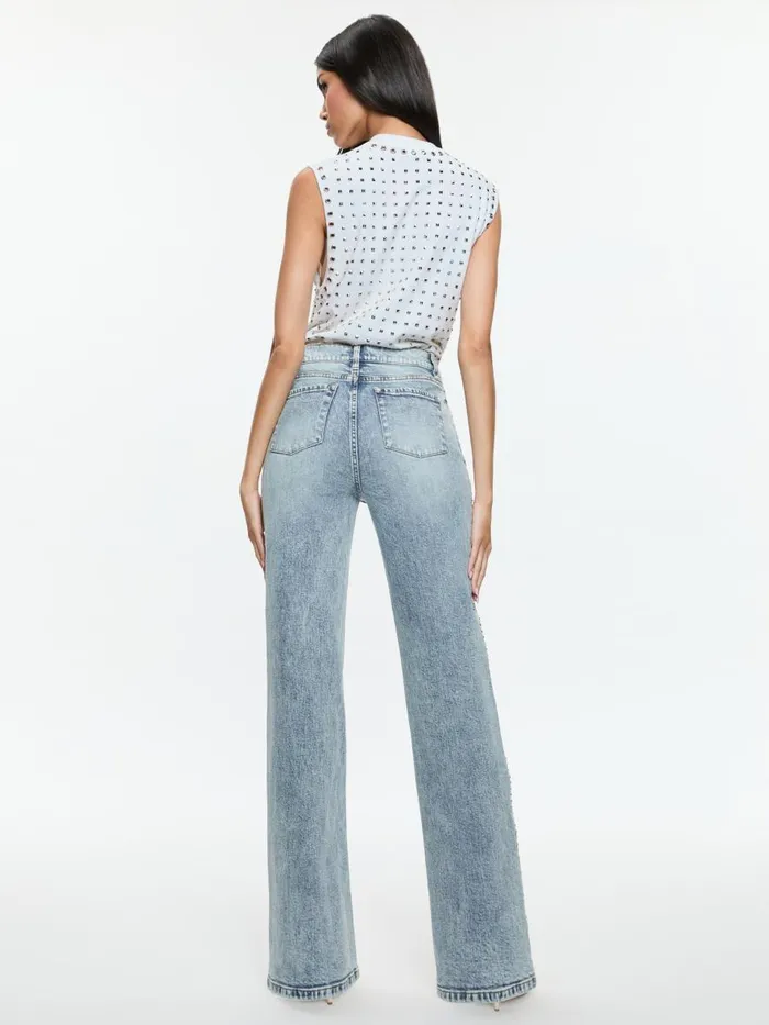 Pants Women Alice Olivia BODIE HIGH RISE BOOTCUT STUDDED JEAN Lexi Light Blue
