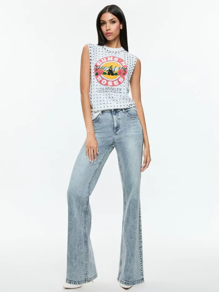 Pants Women Alice Olivia BODIE HIGH RISE BOOTCUT STUDDED JEAN Lexi Light Blue