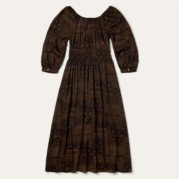 Patchwork Bandana Print Dress Brown Women Stetson Midi