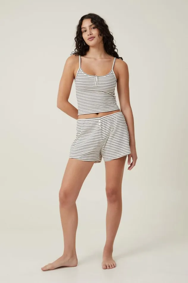 Peached Jersey Henley Cami Bircher Black Stripe Women Cotton On Tops