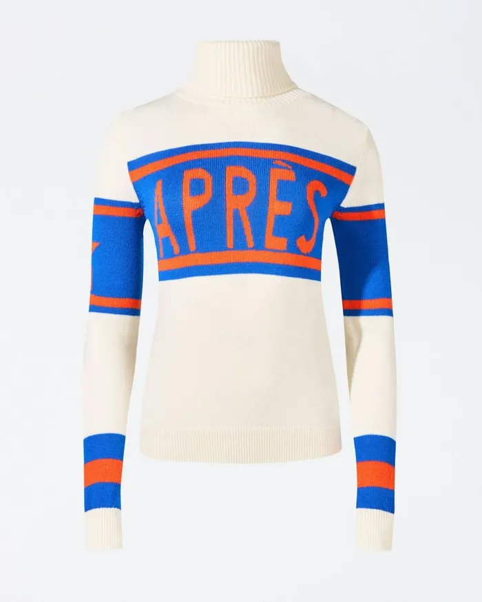 Perfect Moment Tops Aprs Merino Wool Sweater Navy Orange and White 8211 Women