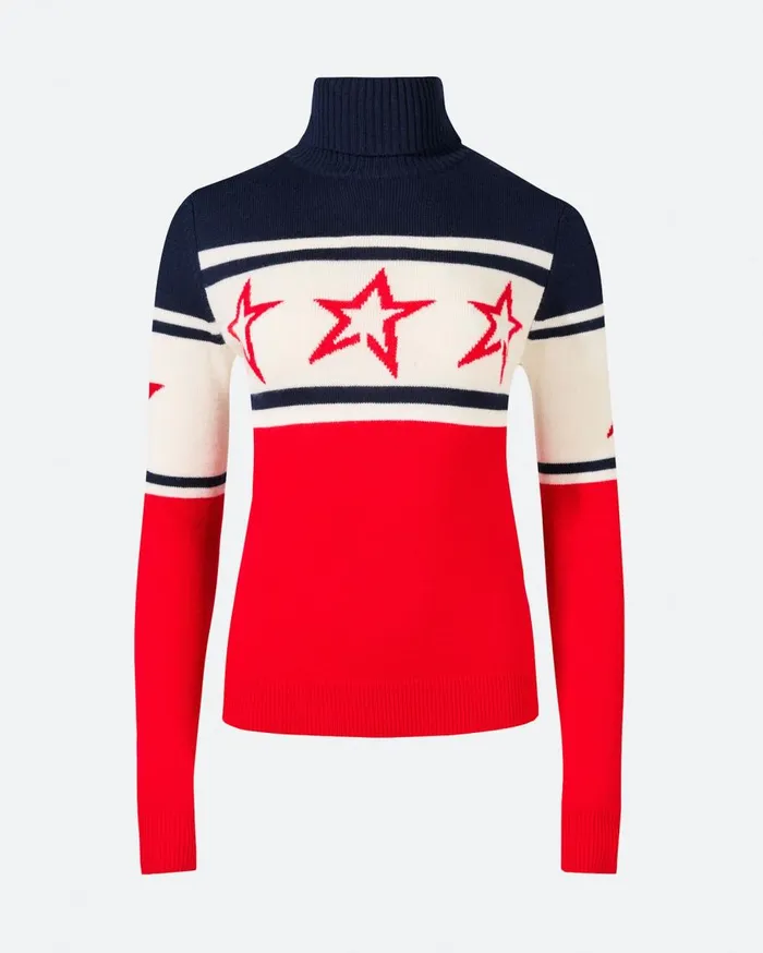 Perfect Moment Tops Chopper Merino Wool Sweater Navy White and Red 8211 Women