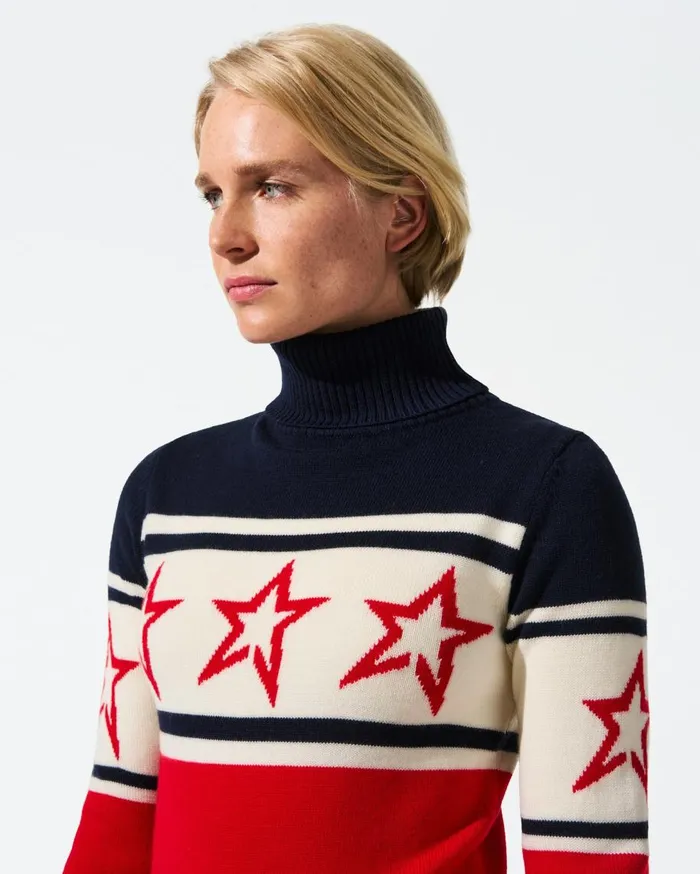 Perfect Moment Tops Chopper Merino Wool Sweater Navy White and Red 8211 Women